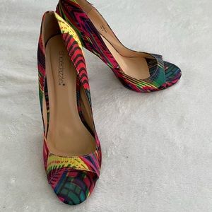 Colourful open toed heels.